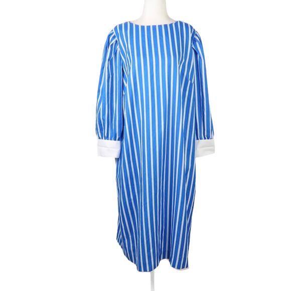 Vintage 80s cobalt blue and white striped midi shirt dress 2X - Picture 1 of 6